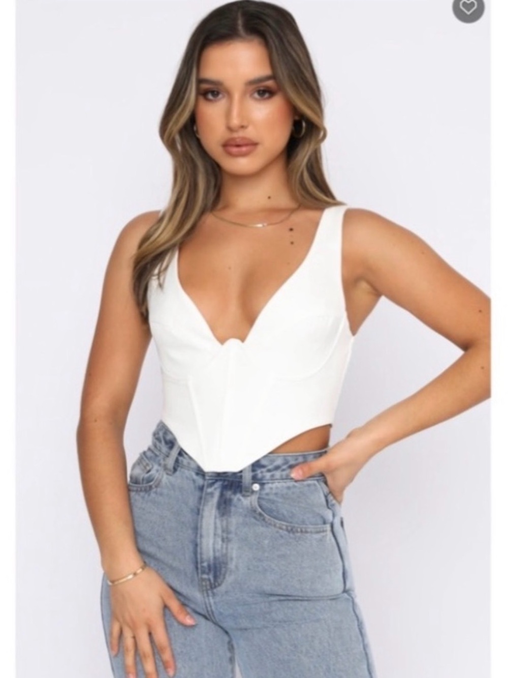 White Fox Golden Days Bustier Corset Top White XS Zip Front